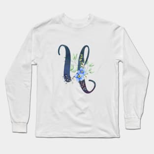 Floral Monogram U Wild Blue Flowers Long Sleeve T-Shirt